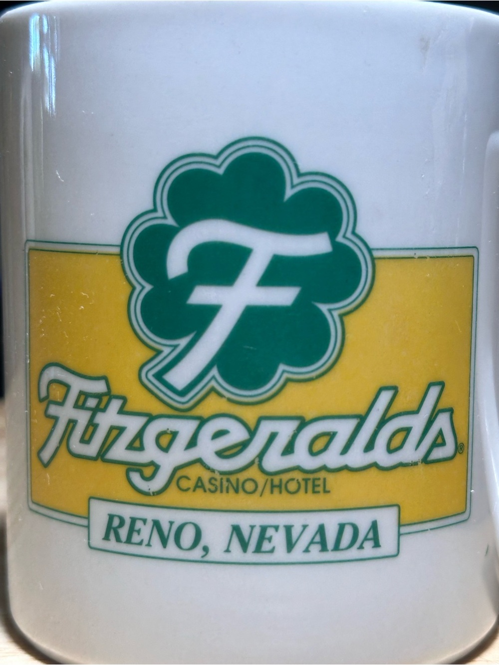 Fitzgeralds Casino/Hotel Reno Nevada Logo Mug - White with Green & Yellow